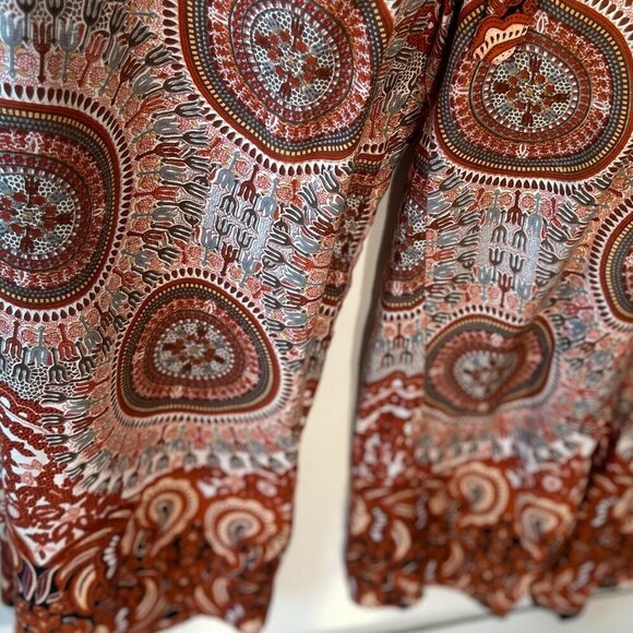 Palazzo Pants SZ L NWT Rust Print wide leg Boho Chic Festival Western Resort 80s - Picture 8 of 12